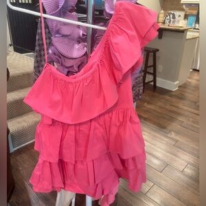 DO+BE Pink Ruffled One Shoulder Sundress Romper